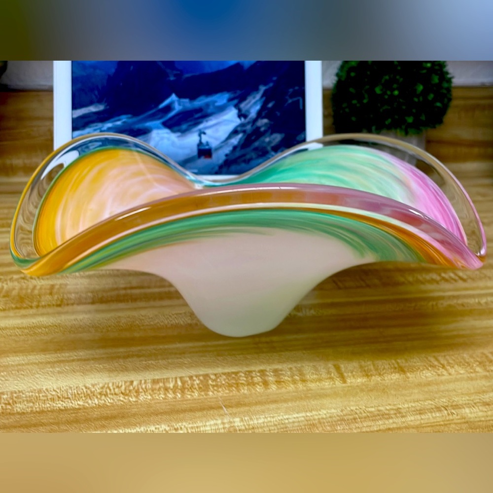 Murano White Pastel Colors Swirl Italian Art Glass Centerpiece Bowl